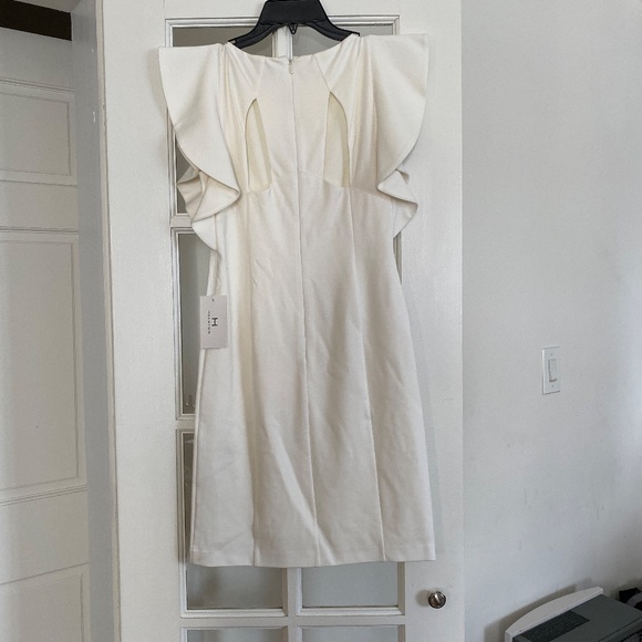 NWT - H by Halston - White Ivory Cocktail Ruffle Sleeve Dress Bridal Wedding 0 - Picture 4 of 9